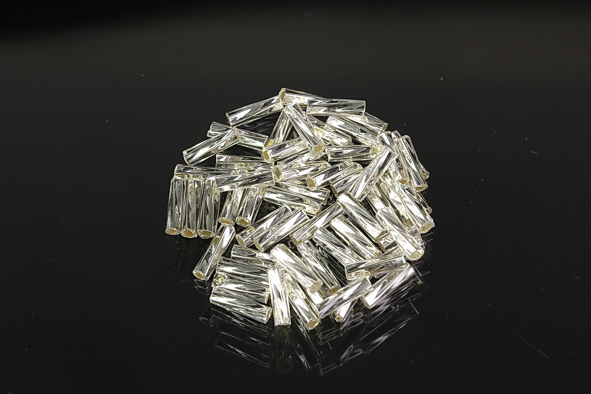 Margele de nisip BUGLE twisted 6mm (10g) - cod 708 - argintiu