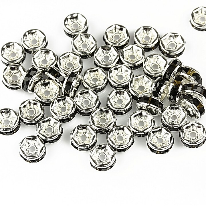 Distantiere cu rhinestone negre 2,5x6mm