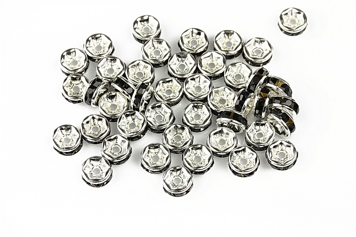 Distantiere cu rhinestone negre 2,5x6mm