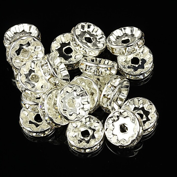 Distantiere cu rhinestone albe 4x10mm