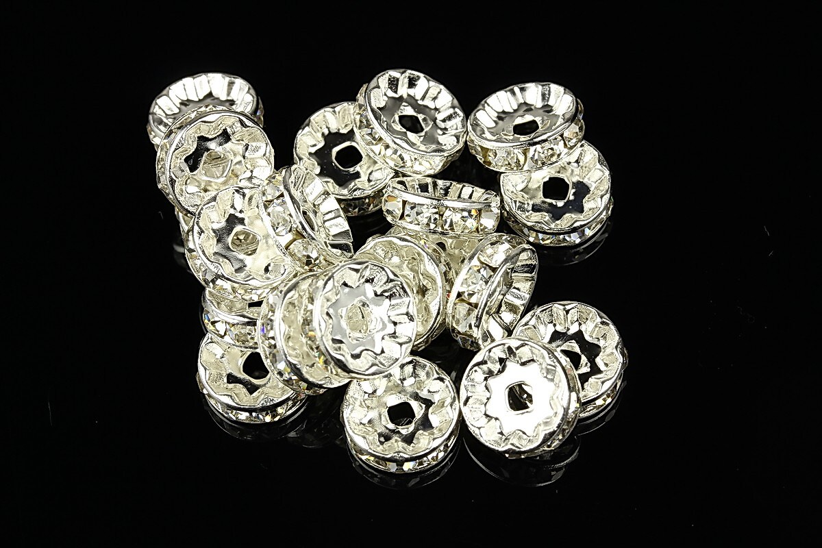 Distantiere cu rhinestone albe 4x10mm