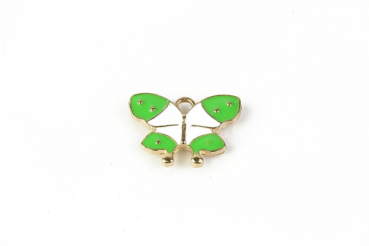 Charm mini pandantiv auriu emailat fluture 15x20mm - verde