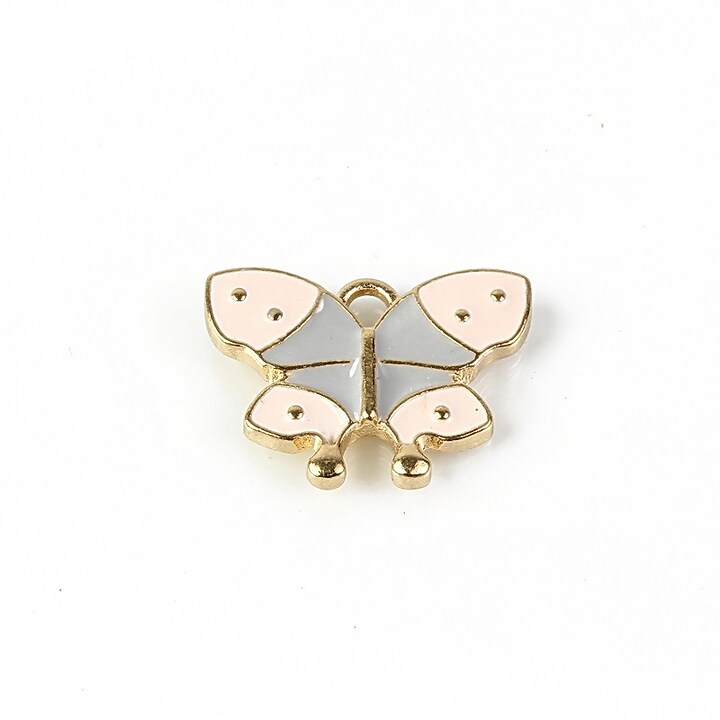 Charm mini pandantiv auriu emailat fluture 15x20mm - roz