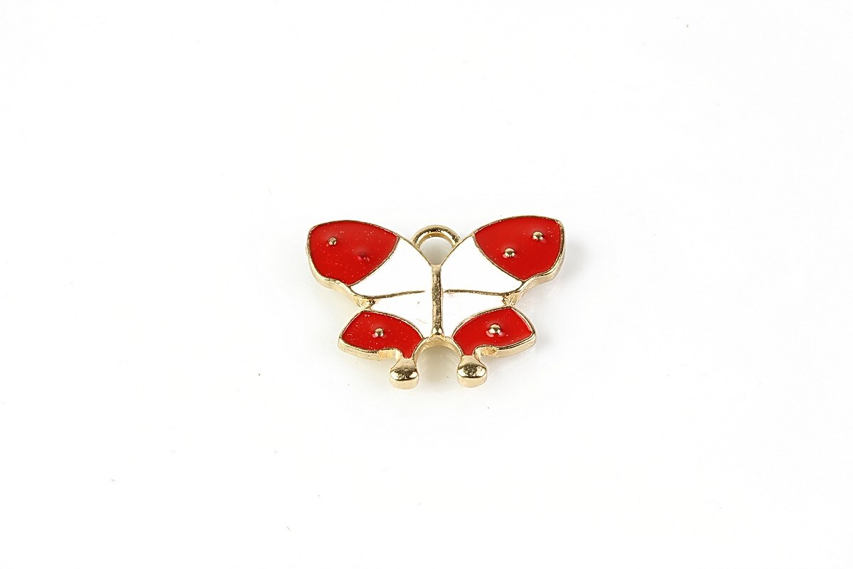 Charm mini pandantiv auriu emailat fluture 15x20mm - rosu
