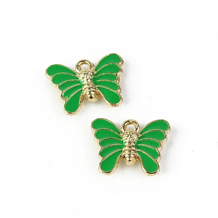 Charm mini pandantiv auriu emailat fluture 12x16mm - verde