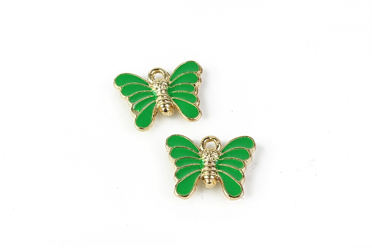 Charm mini pandantiv auriu emailat fluture 12x16mm - verde