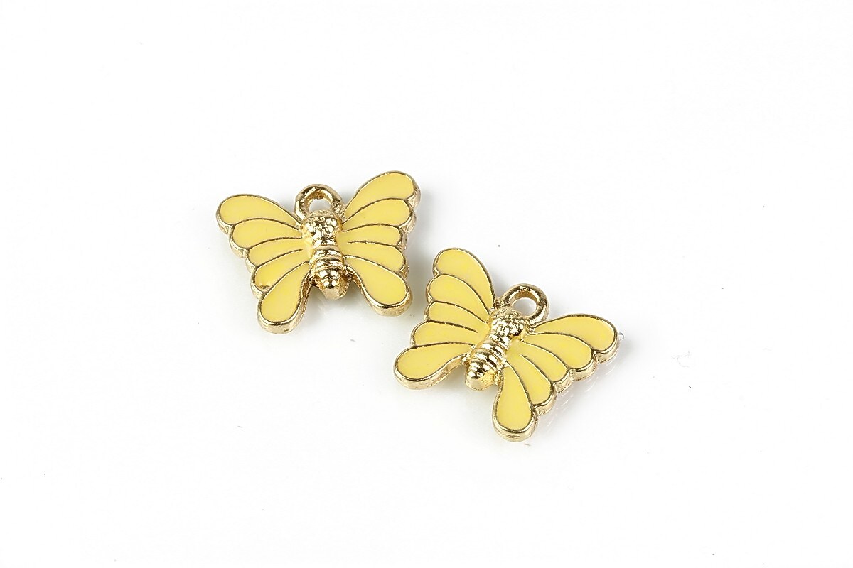 Charm mini pandantiv auriu emailat fluture 12x16mm - galben