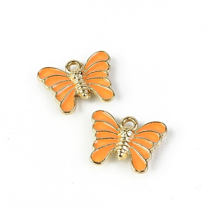 Charm mini pandantiv auriu emailat fluture 12x16mm - portocaliu