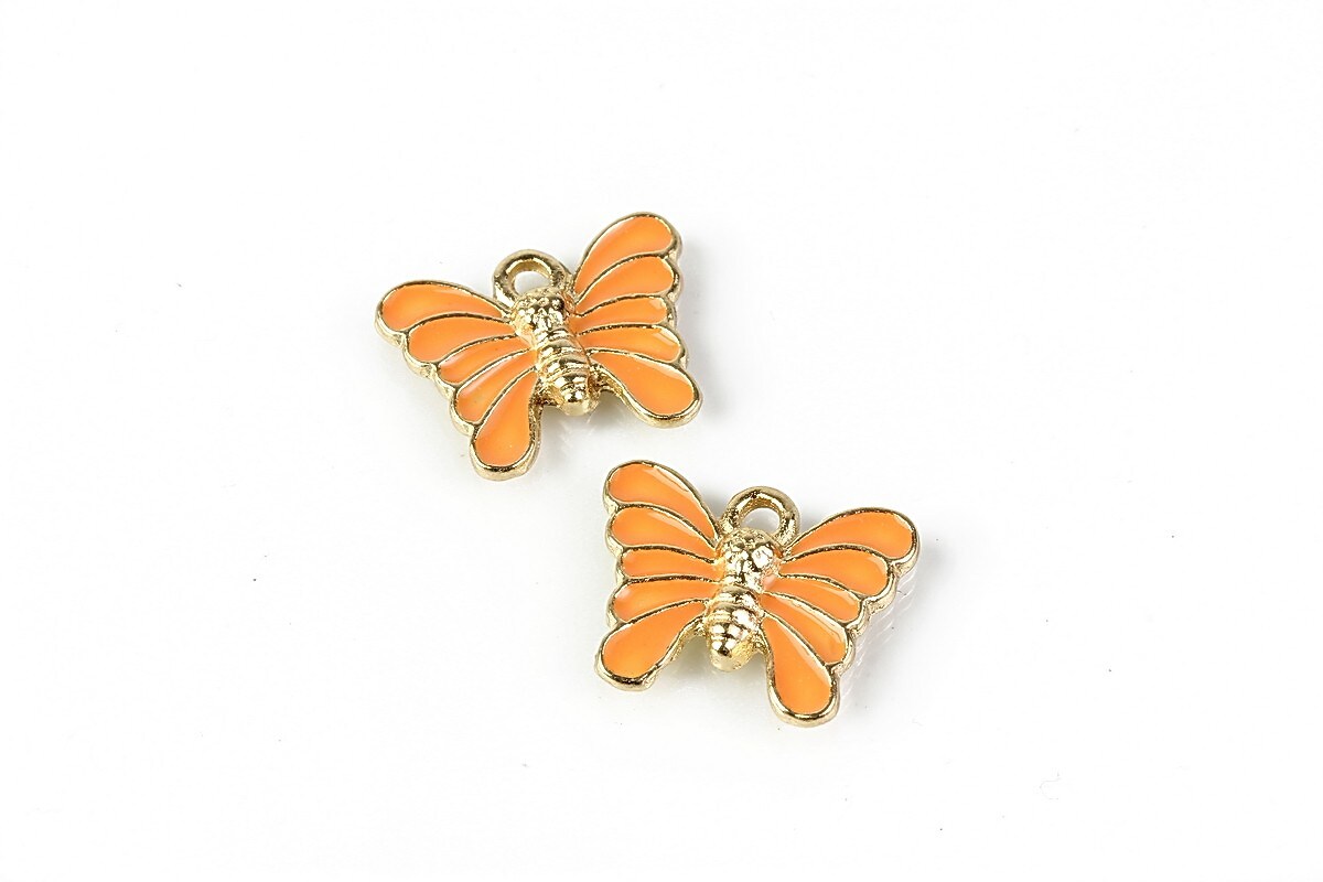 Charm mini pandantiv auriu emailat fluture 12x16mm - portocaliu