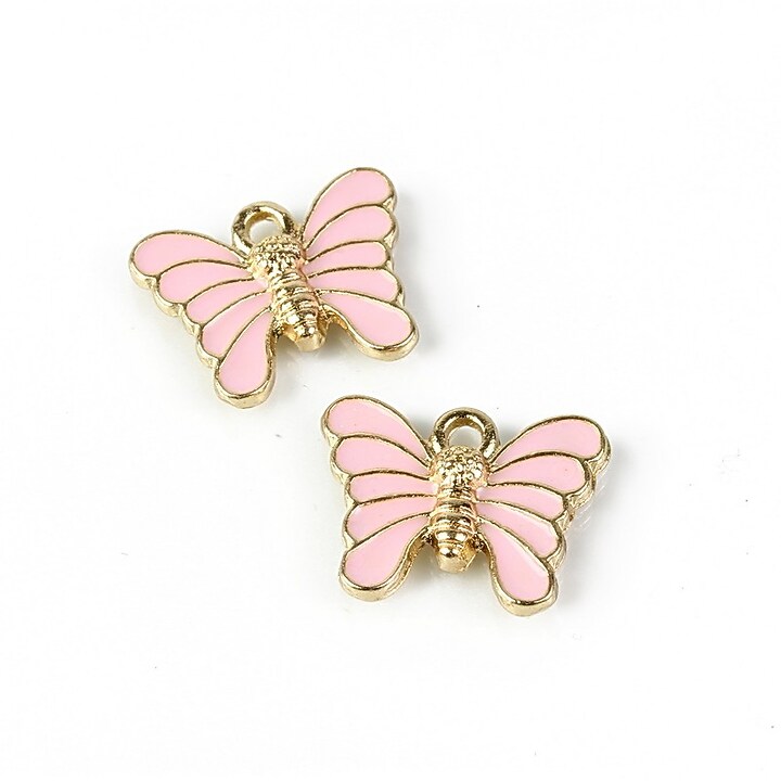 Charm mini pandantiv auriu emailat fluture 12x16mm - roz