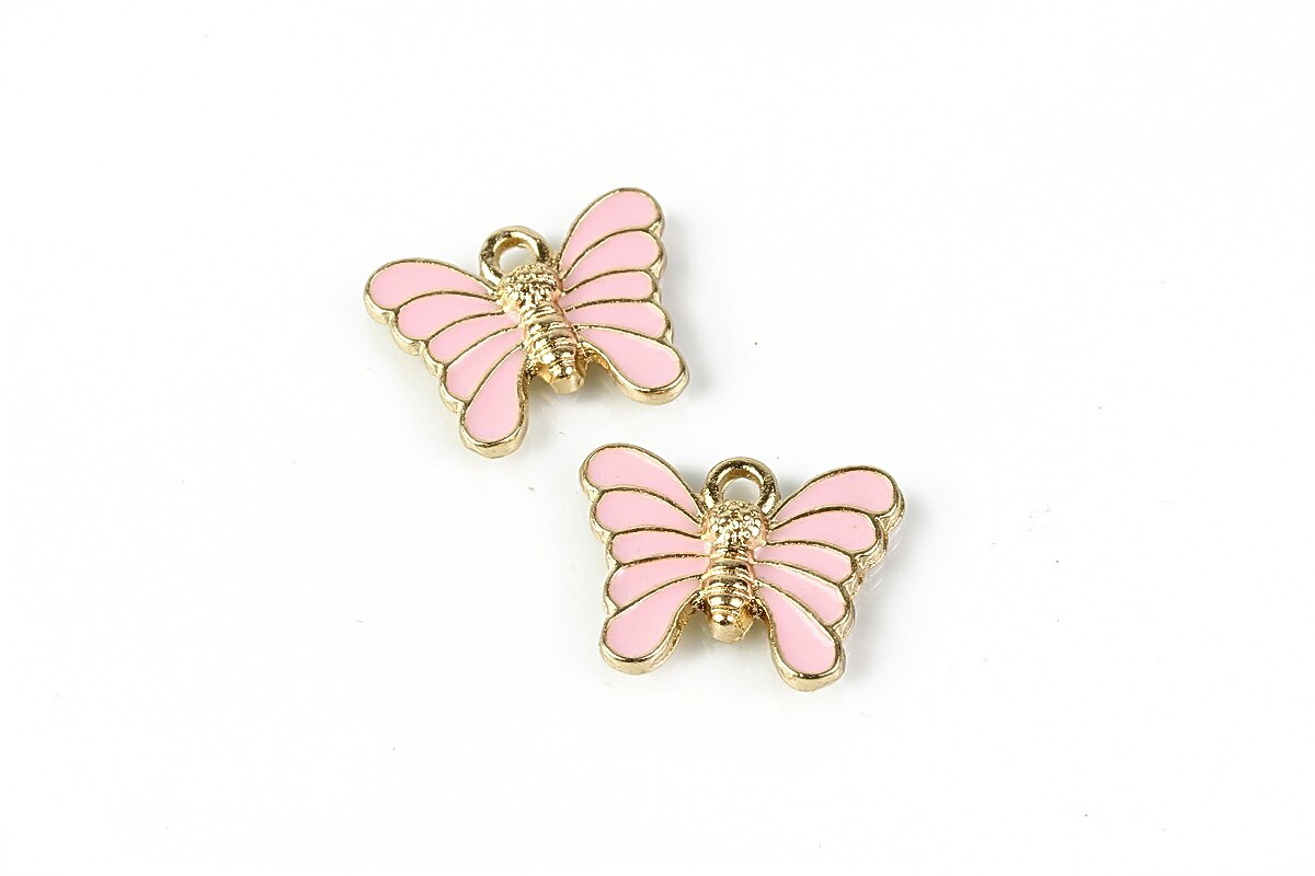 Charm mini pandantiv auriu emailat fluture 12x16mm - roz