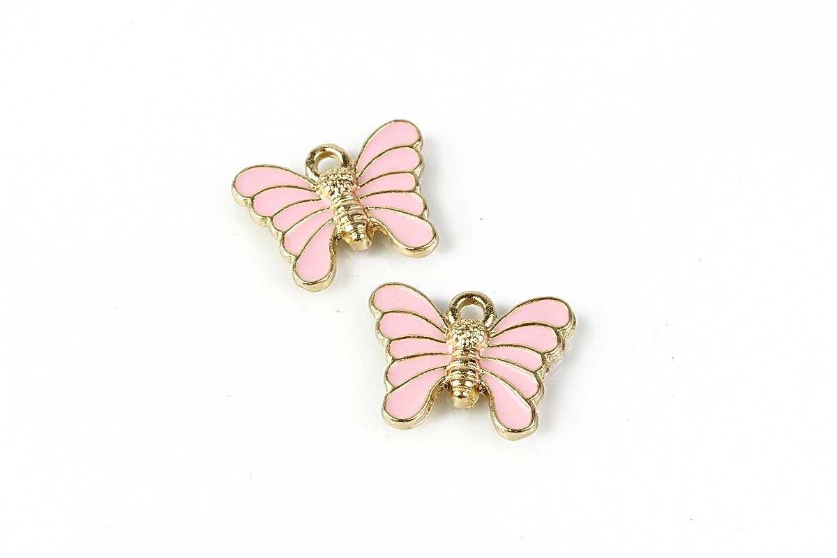 Charm mini pandantiv auriu emailat fluture 12x16mm - roz