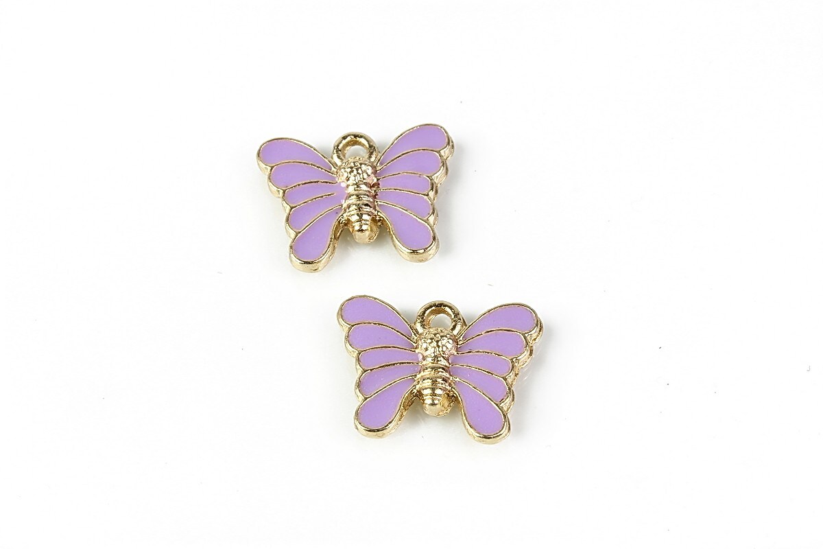 Charm mini pandantiv auriu emailat fluture 12x16mm - mov