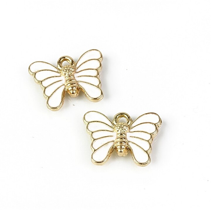 Charm mini pandantiv auriu emailat fluture 12x16mm - alb