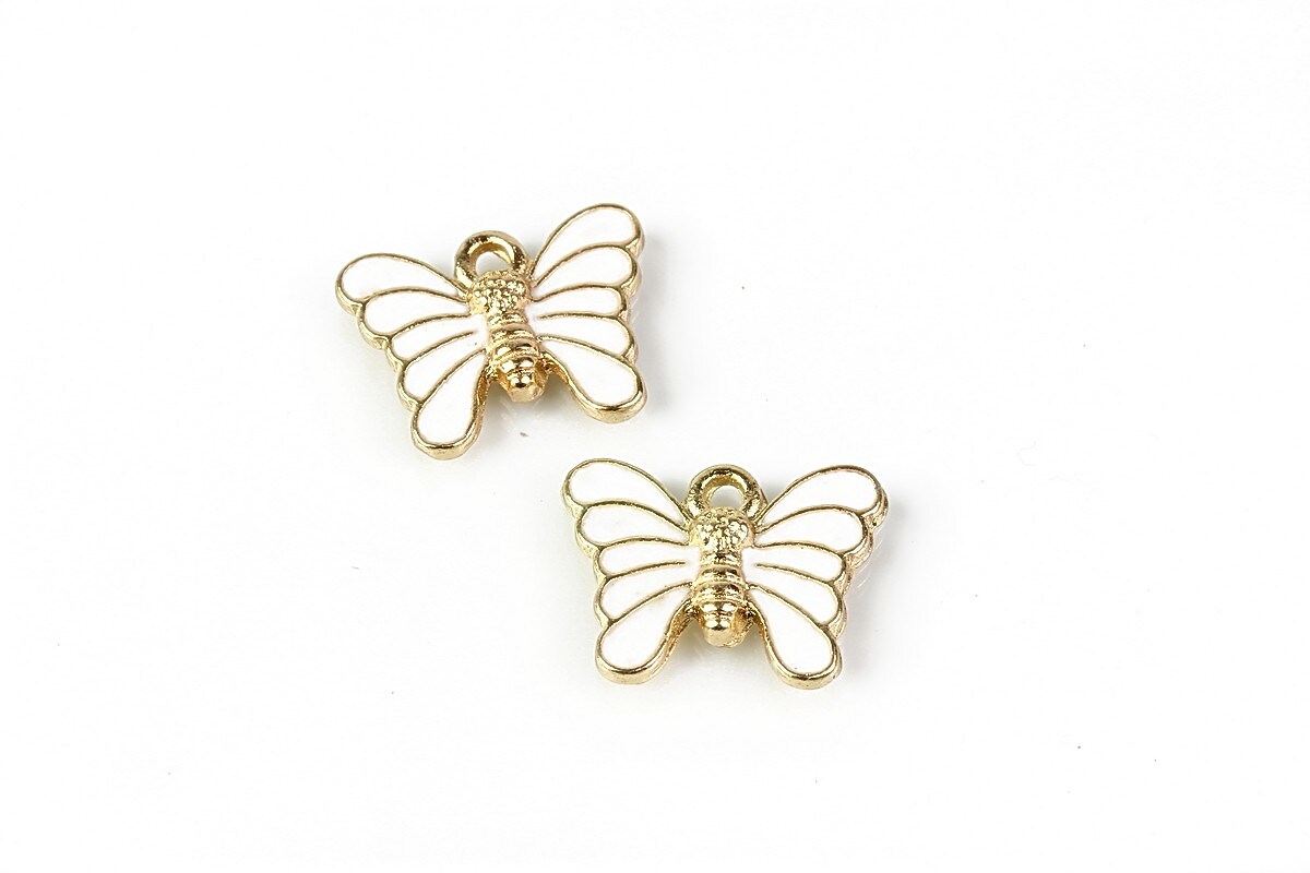 Charm mini pandantiv auriu emailat fluture 12x16mm - alb