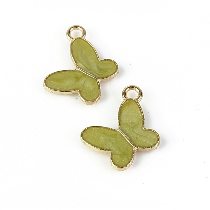 Charm mini pandantiv auriu emailat fluture 14x17mm - verde