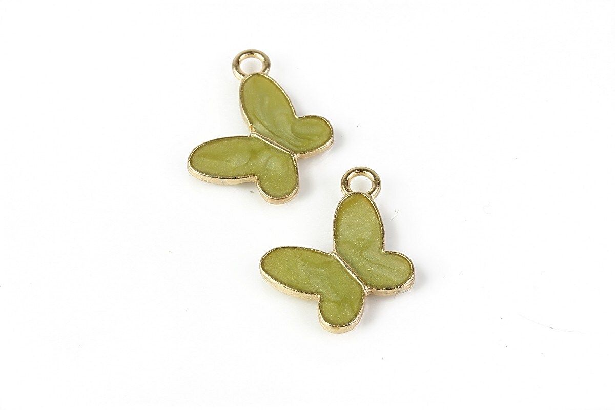 Charm mini pandantiv auriu emailat fluture 14x17mm - verde