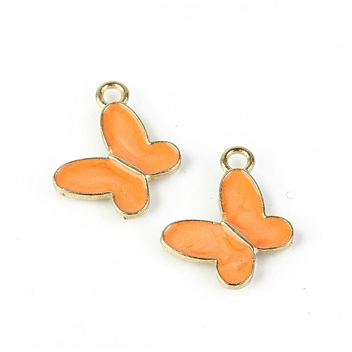 Charm mini pandantiv auriu emailat fluture 14x17mm - portocaliu