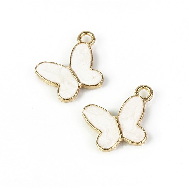 Charm mini pandantiv auriu emailat fluture 14x17mm - alb