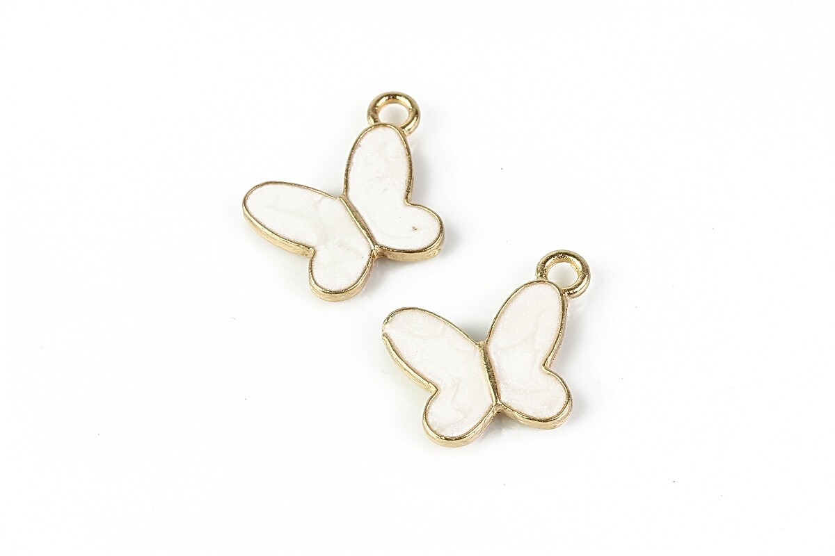 Charm mini pandantiv auriu emailat fluture 14x17mm - alb