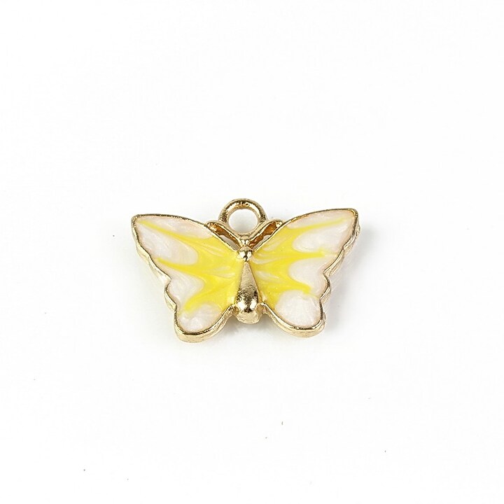 Charm mini pandantiv auriu emailat fluture 14x20mm - galben