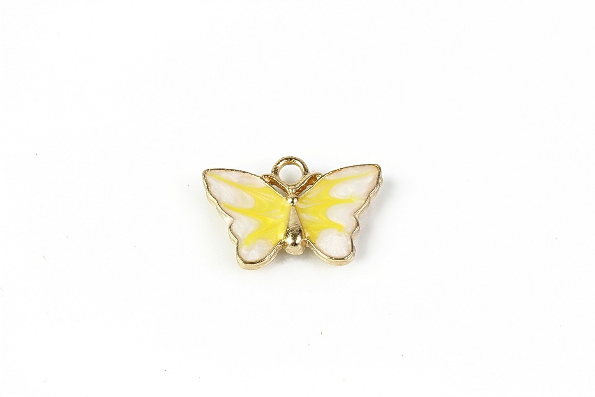 Charm mini pandantiv auriu emailat fluture 14x20mm - galben