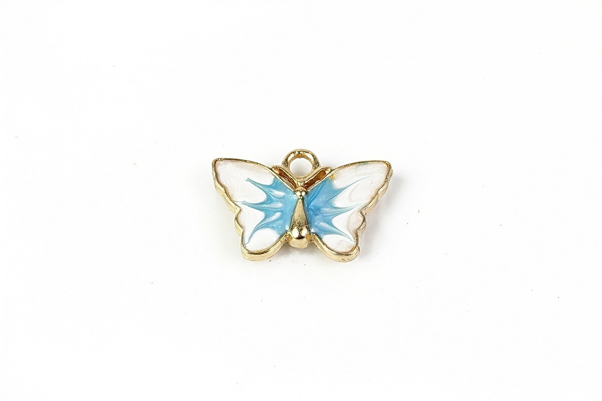 Charm mini pandantiv auriu emailat fluture 14x20mm - albastru
