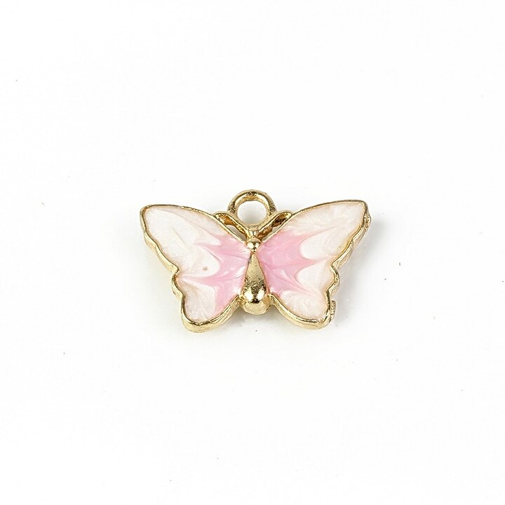 Charm mini pandantiv auriu emailat fluture 14x20mm - roz