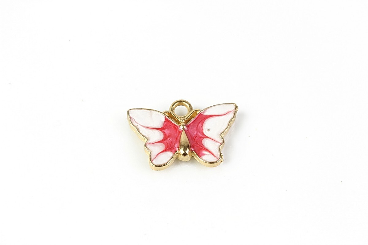 Charm mini pandantiv auriu emailat fluture 14x20mm - rosu