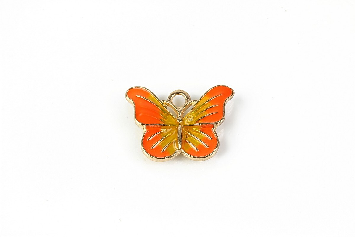 Charm mini pandantiv auriu emailat fluture 15x20mm - portocaliu