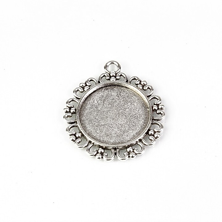 Baza cabochon argintiu antichizat 34X30mm, interior 20mm