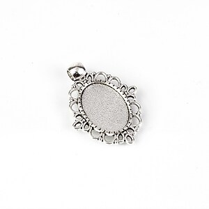 Baza cabochon argintiu antichizat 33x24mm, interior 18x13mm