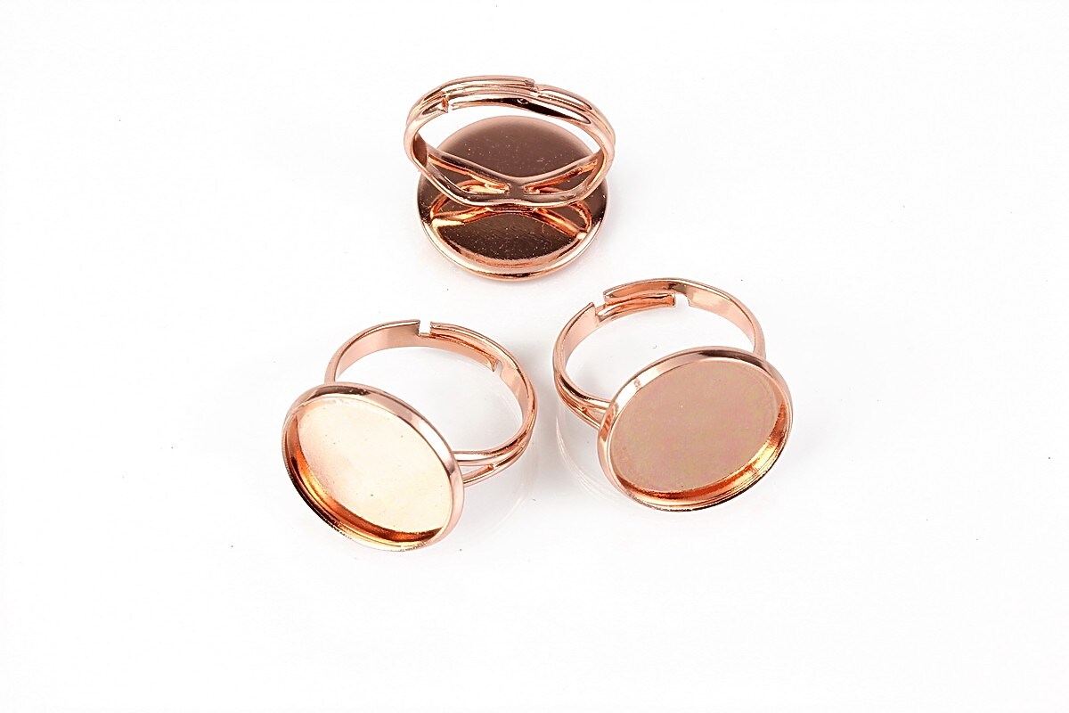 Baza de inel rose gold, reglabila, baza cabochon 16mm