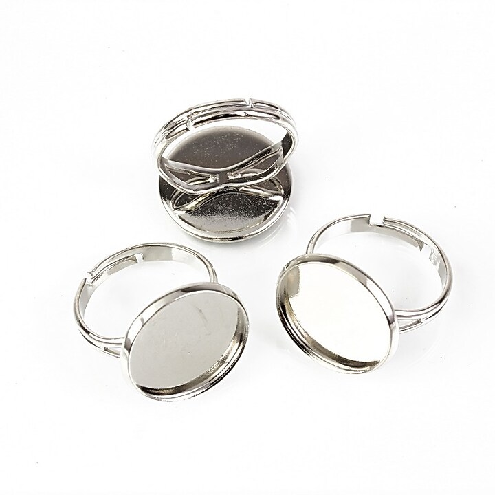 Baza de inel argintiu inchis, reglabila, baza cabochon 16mm