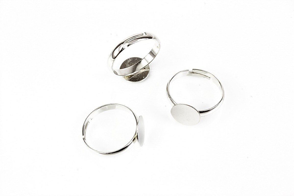 Baza de inel argintiu inchis, reglabila, platou 10mm