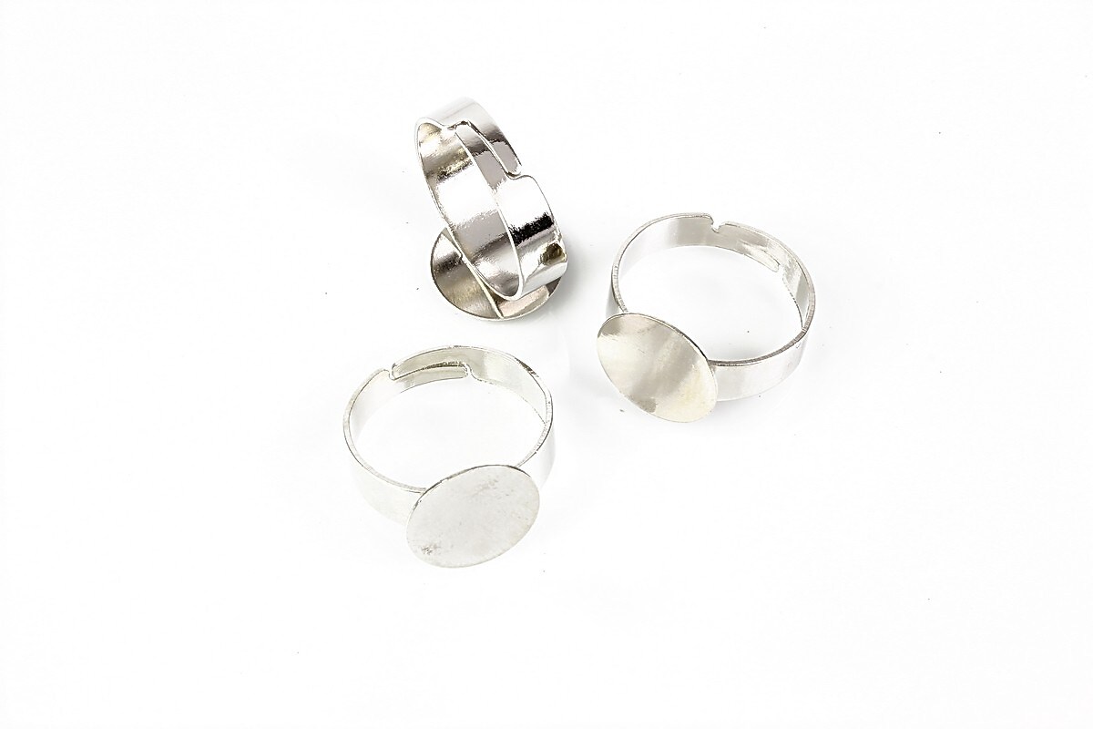 Baza de inel argintiu inchis, reglabila, cu platou 12mm