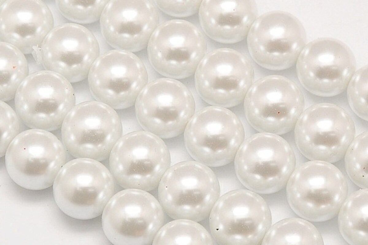 Sirag perle de sticla lucioase, sfere 12mm - alb