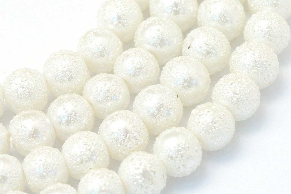 Sirag perle de sticla gofrate, sfere 6mm - alb