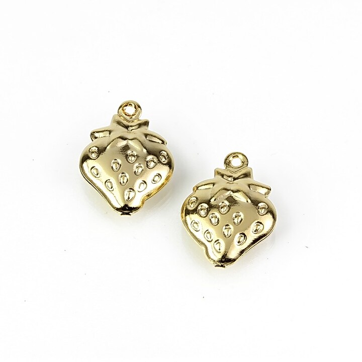 Charm otel inoxidabil auriu 304, capsuna 15x11mm