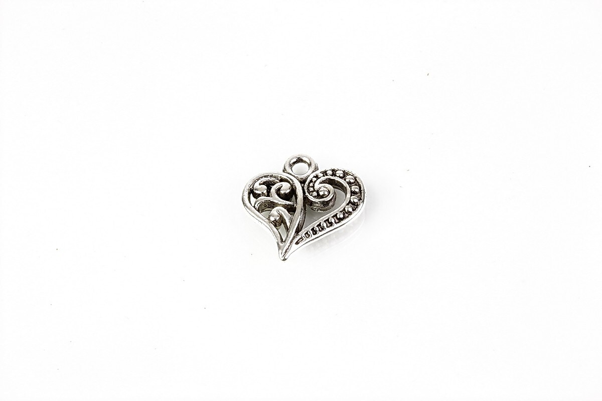 Charm argintiu antichizat inima 13x13mm