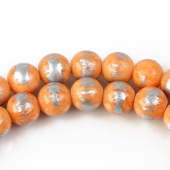 Mashan Jade cu irizatii argintii sfere 8mm - portocaliu