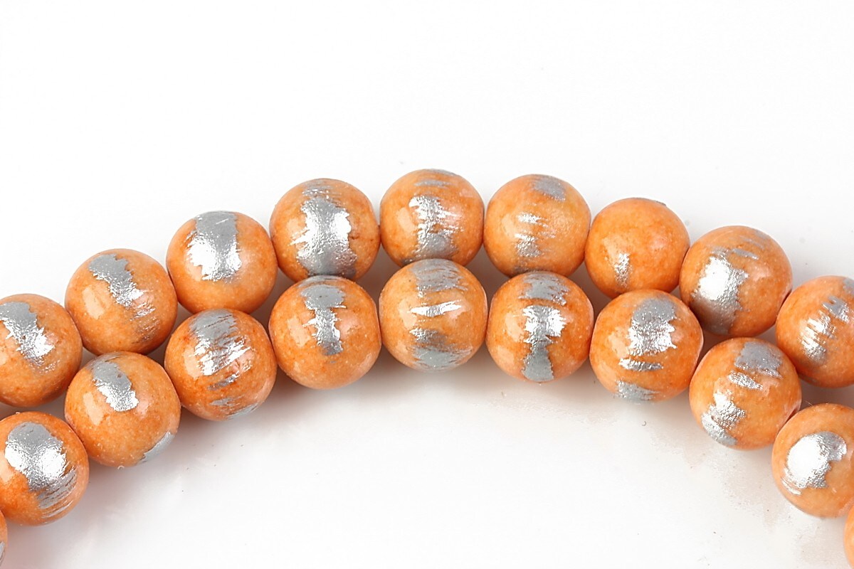 Mashan Jade cu irizatii argintii sfere 8mm - portocaliu