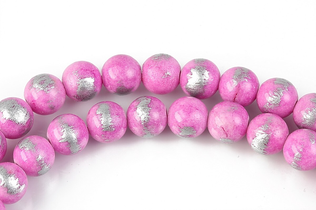 Mashan Jade cu irizatii argintii sfere 8mm - roz
