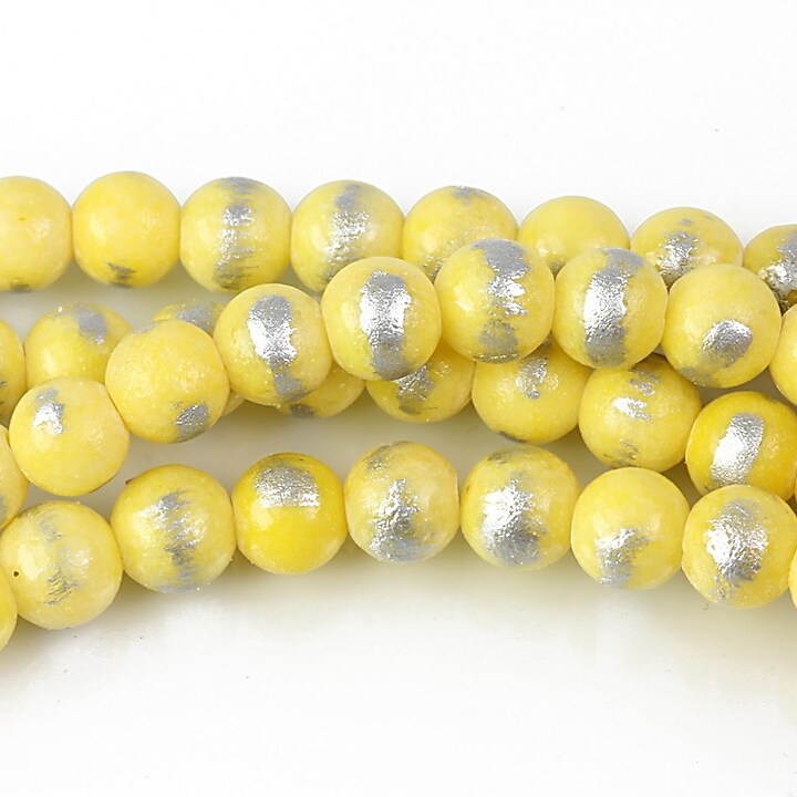 Mashan Jade cu irizatii argintii sfere 6mm - galben