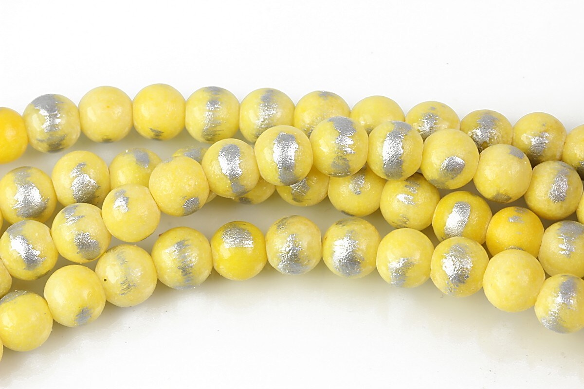 Mashan Jade cu irizatii argintii sfere 6mm - galben