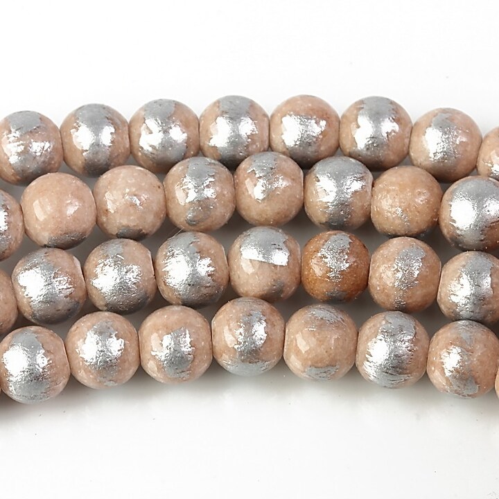 Mashan Jade cu irizatii argintii sfere 6mm - caramel