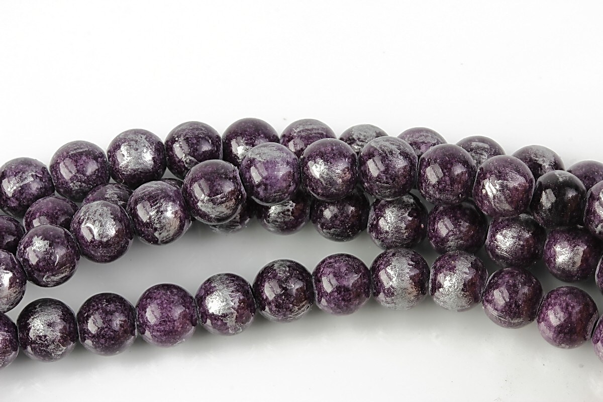 Mashan Jade cu irizatii argintii sfere 6mm - mov inchis