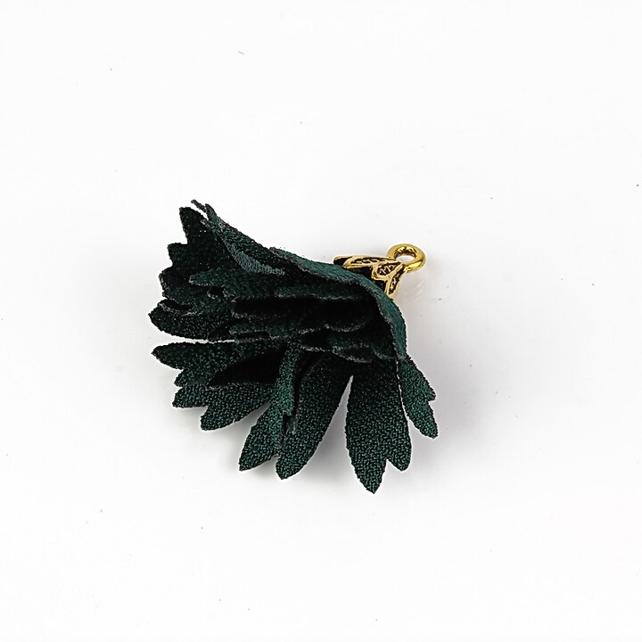 Pandantiv floare lucioasa si agatatoare auriu antichizat 30x34mm - verde inchis