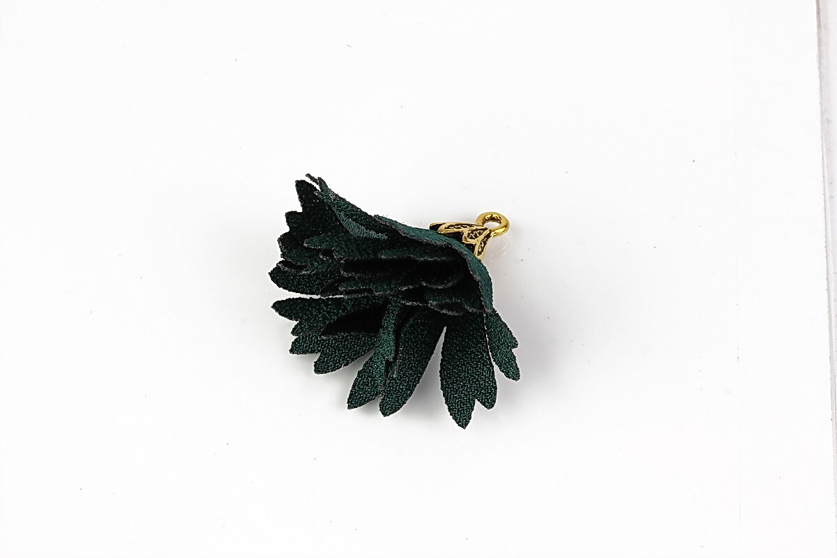 Pandantiv floare lucioasa si agatatoare auriu antichizat 30x34mm - verde inchis