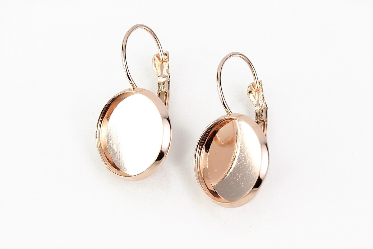 Tortite cercei rose gold cu baza cabochon 14mm (2 buc.)